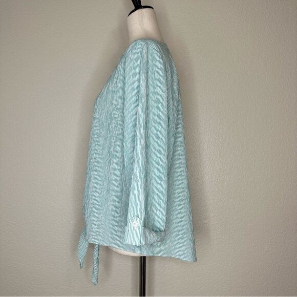 Chico’s Green Striped Diamond Textured Tie Front Shirt - Picture 5 of 12